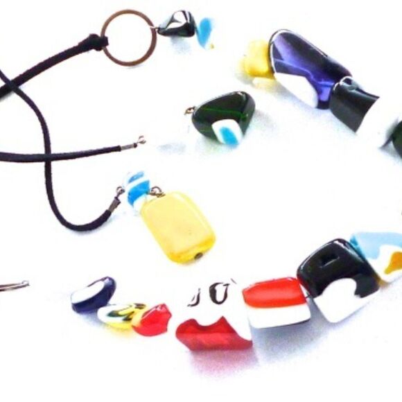 Primary Colors Art Glass Artisan chunk glass bead necklace Adjustable size - Picture 4 of 9